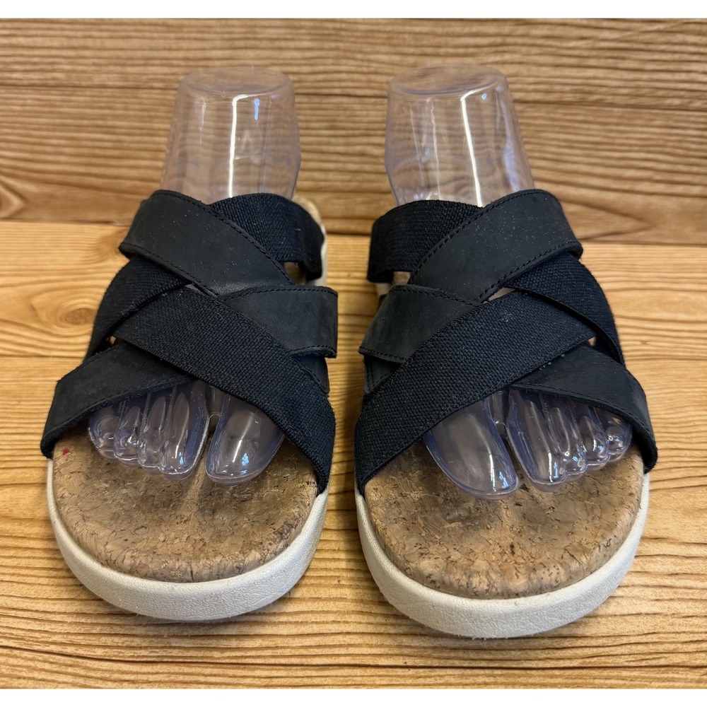 KEEN Women's Elle back slide Black Strappy Cork Footbed Slip Sandals US Size 9